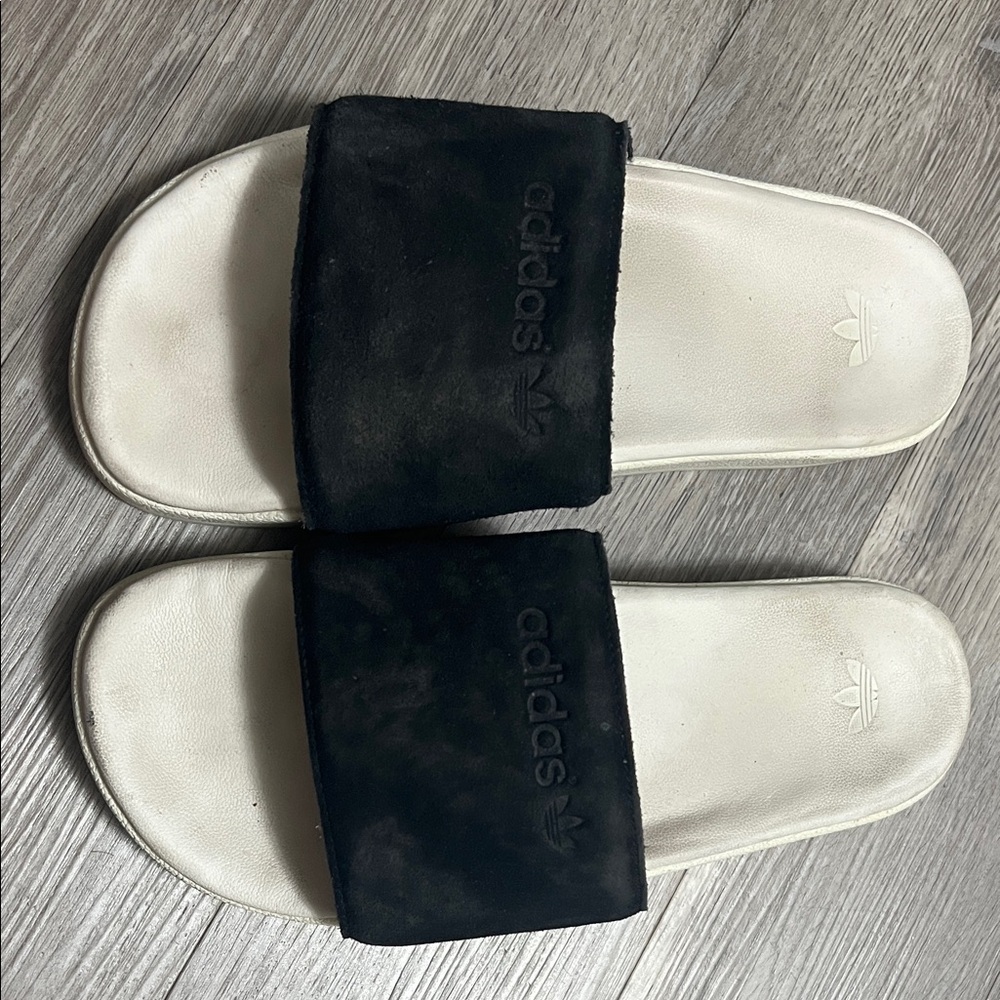 Adidas Black and White Slide Sandals